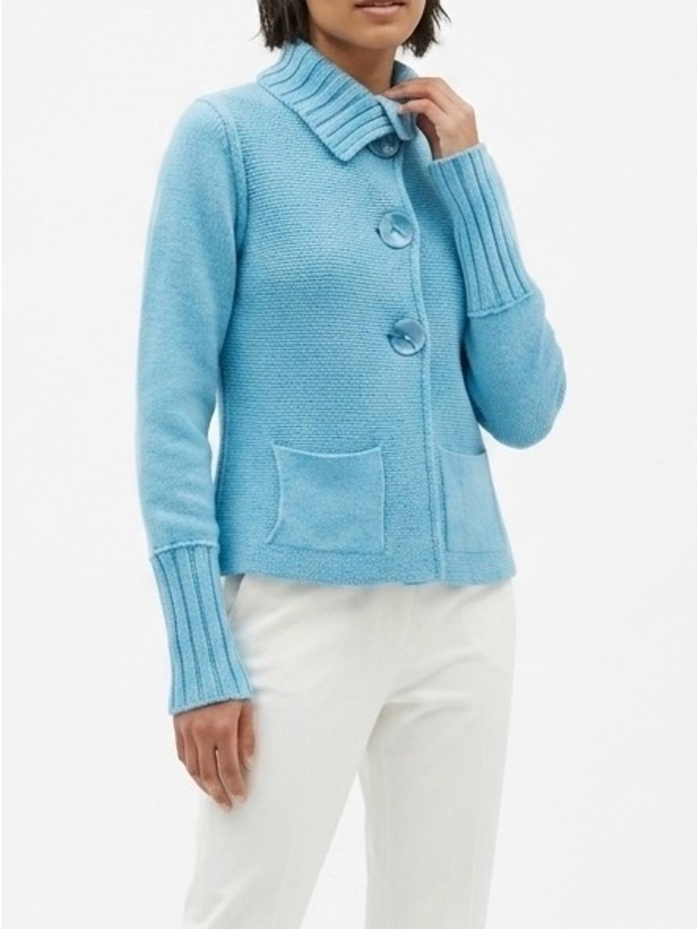 Sundance Asymmetric Collar Knit Cardigan Sweater Turquoise Blue Boho Crop Size S